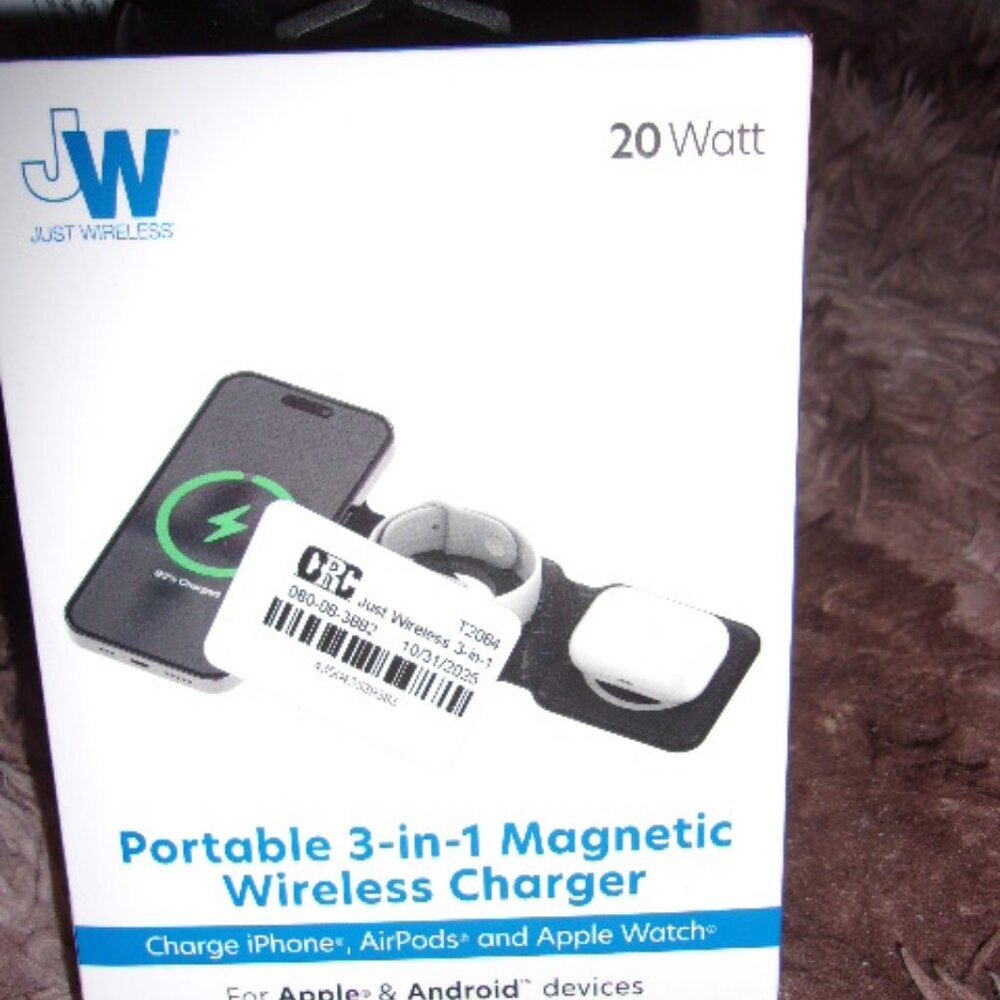 Just Wireless -  3-in-1 Portable Magnetic Wireless Charger Black New